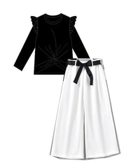 Girls Cotton Ribbed Short Sleeve Top Wide Leg Pants Summer