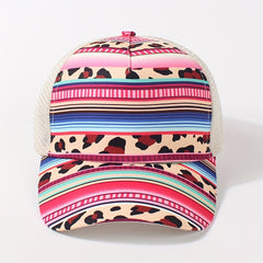 Boho Print Ponytail Trucker Hat Mesh Pink Baseball Cap