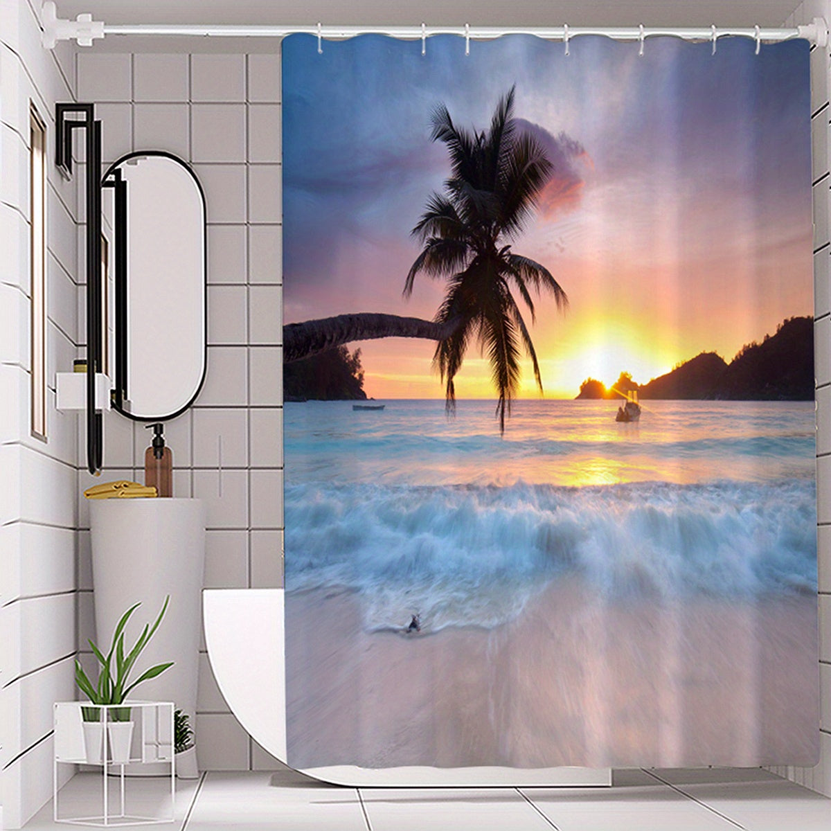 Beach Landscape Shower Curtain Waterproof Bathroom Decor