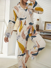 Floral Print Pajama Set Long Sleeve Top & Pants Women's Sleepwear