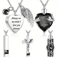 5pcs Heart Cross CZ Urn Necklace Stainless Steel Cremation Jewelry