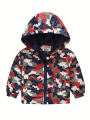 Kids Dino Print Zip Hoodie Cardigan Collar Jacket