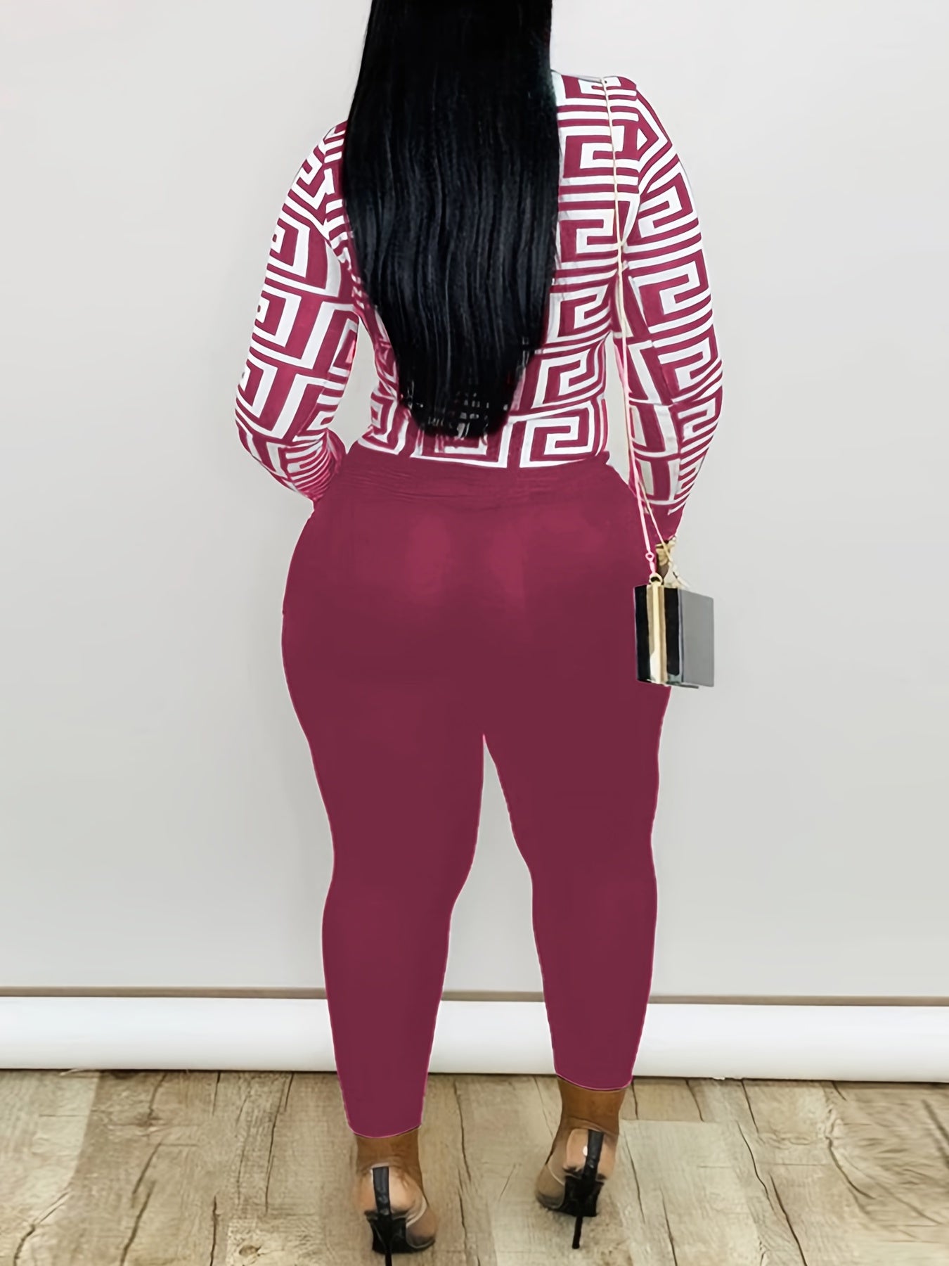 Geometric Print Shirt & Panties Set Casual Outfits