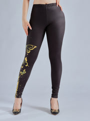 Butterfly Print Skinny Leggings Elastic Waist Stretchy Leggings