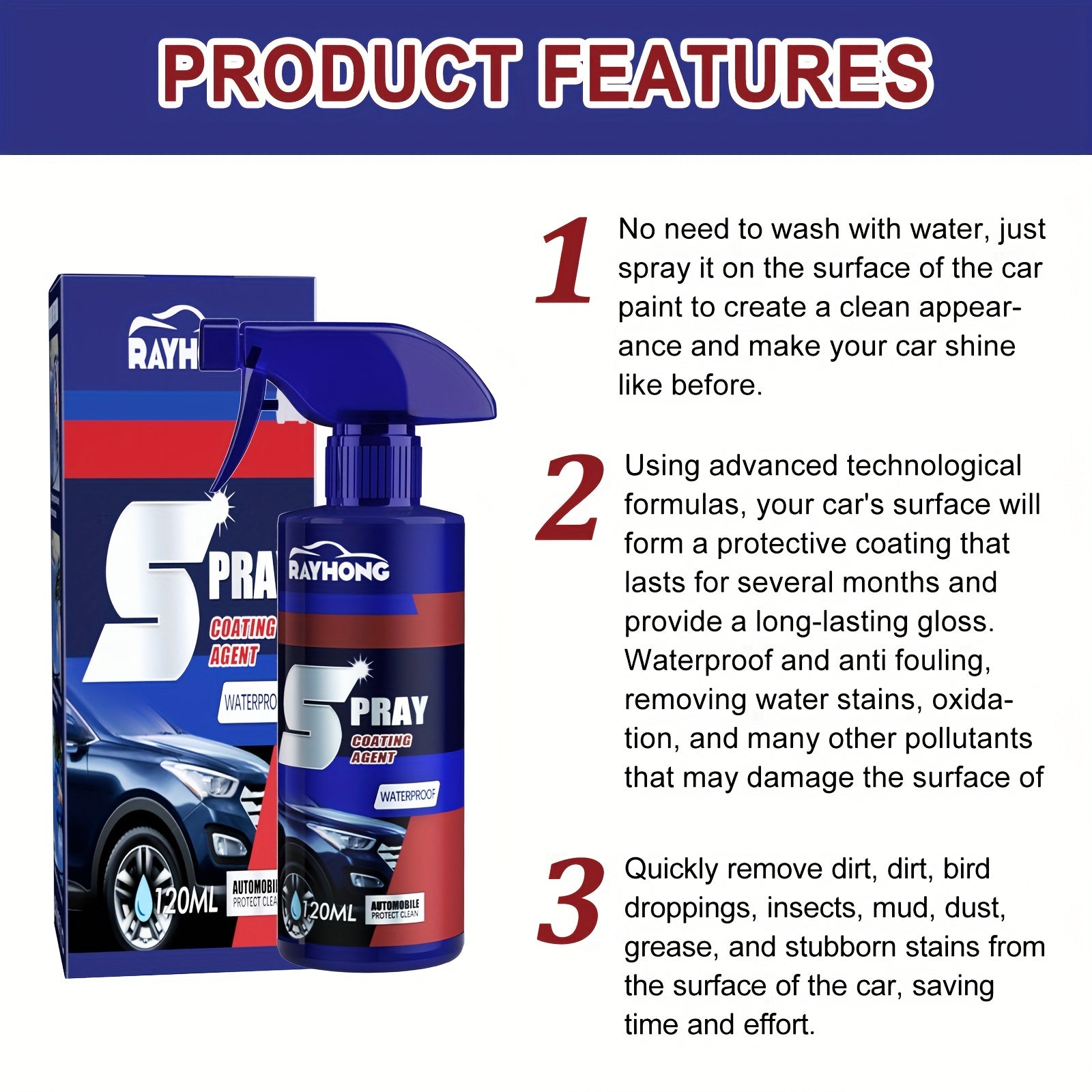2 Bottles Car Coating Spray - Maintenance, Decontamination, Brightening