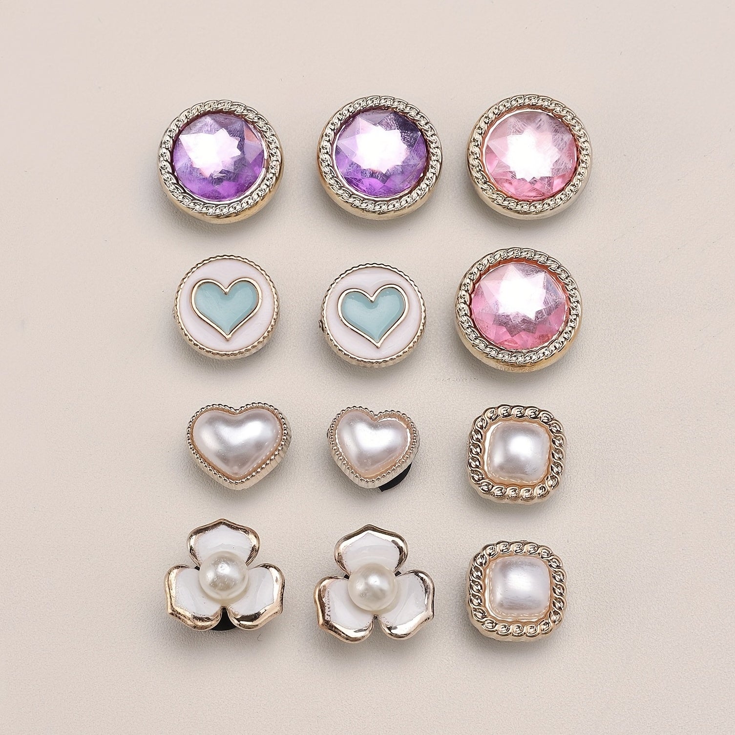 12pcs Crystal Pearl Shoe Buckles Clog Shoe Charm Accessories