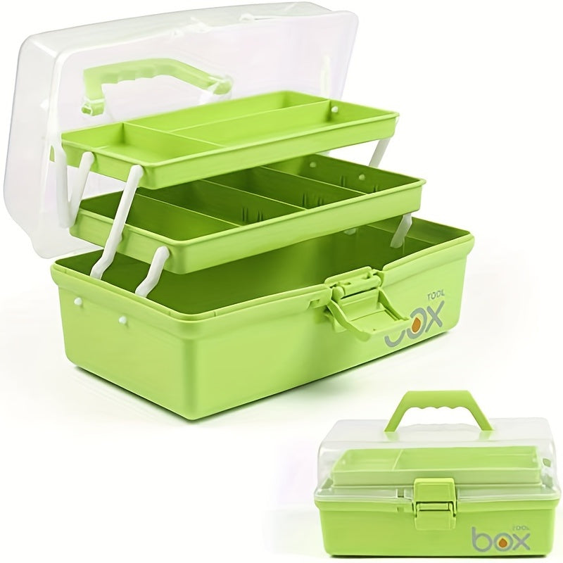 1pc Three Layer Storage Box With Tray Plastic Portable Folding Tool Box