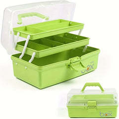 1pc Three Layer Storage Box With Tray Plastic Portable Folding Tool Box