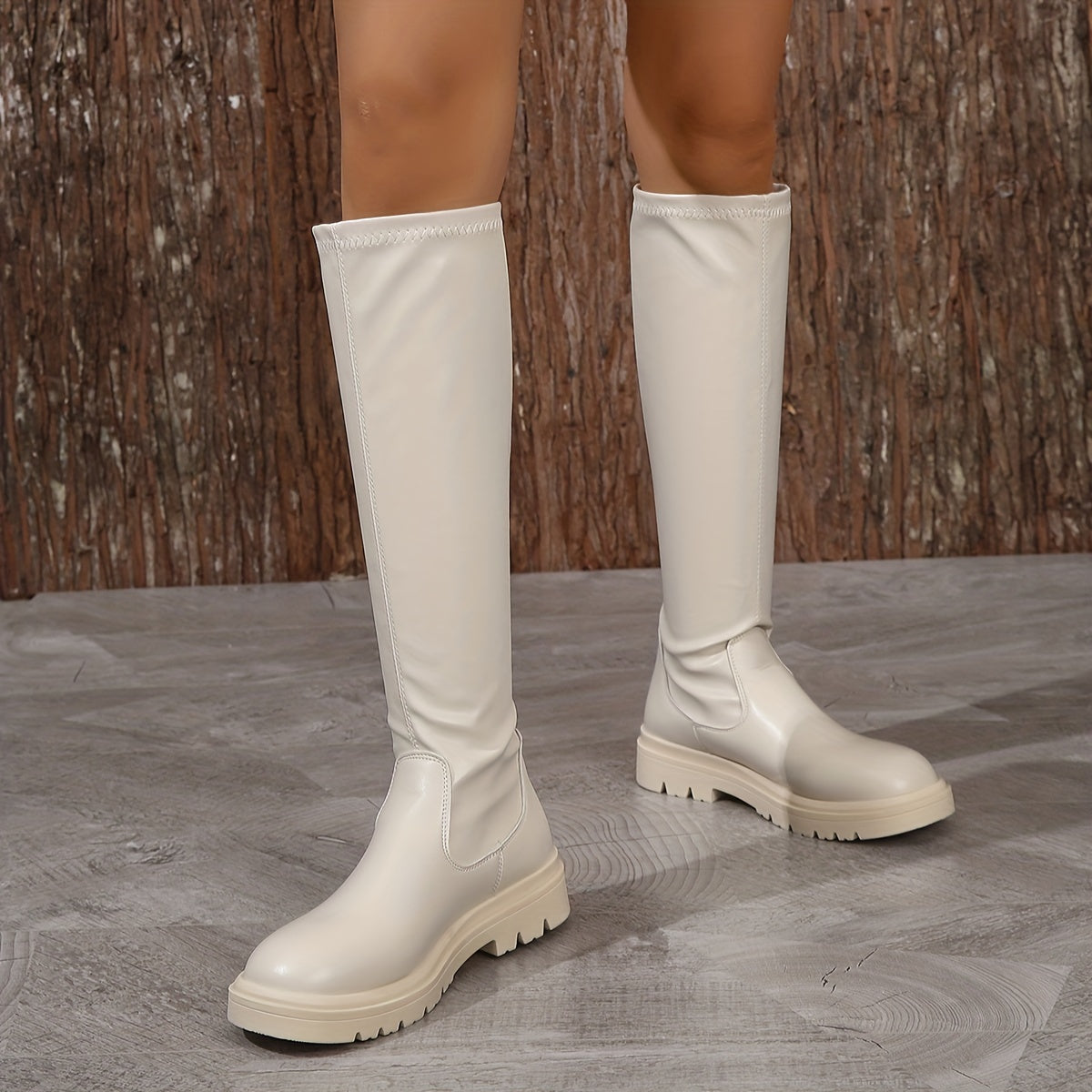 Women's Knee High Platform Stretch Pull On Boots