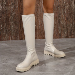 Women's Knee High Platform Stretch Pull On Boots
