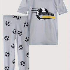 Boys Football Graphic Pajamas Set Short Sleeve Top & Trousers
