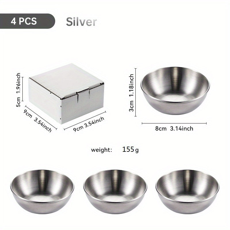 4pcs Stainless Steel Sauce Dishes and Spice Plates