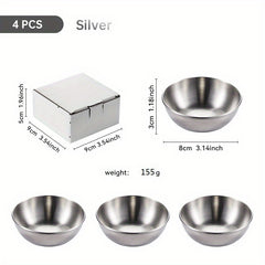 4pcs Stainless Steel Sauce Dishes and Spice Plates