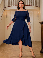 Contrast Lace Off Shoulder Ruffle Trim Formal Dress
