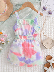 Toddler Girls Tie Dye Ruffle Trim Cami Romper