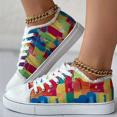 Colorful Canvas Lace-Up Low Top Walking Shoes