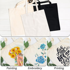 3pcs Canvas Tote Bag Foldable Reusable Handbag