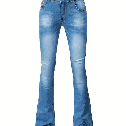 Button Fly High Rise Flared Leg Jeans