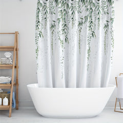 Waterproof Leaf Pattern Shower Curtain with 12 Hooks 72x72in
