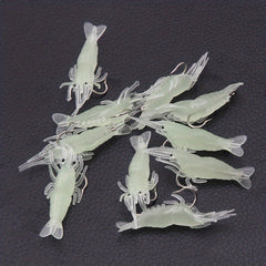 10pcs Luminous Shrimp Soft Bait w/Hooks for Carp Fishing Silicone Glow in Dark