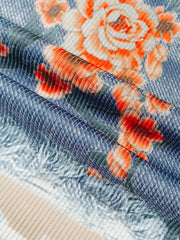 Denim & Floral Print High Rise Skinny Shorts