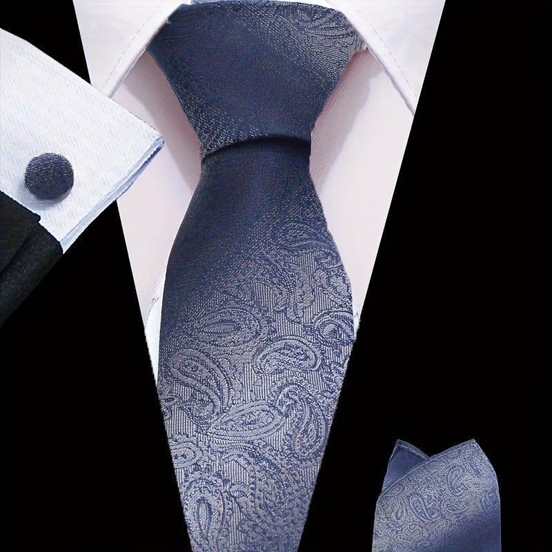 3pcs Men's Tie Set Floral Necktie Handkerchief Clip Set