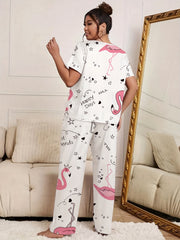 Flamingo & Heart Print Cami Top & Pants Lounge Set