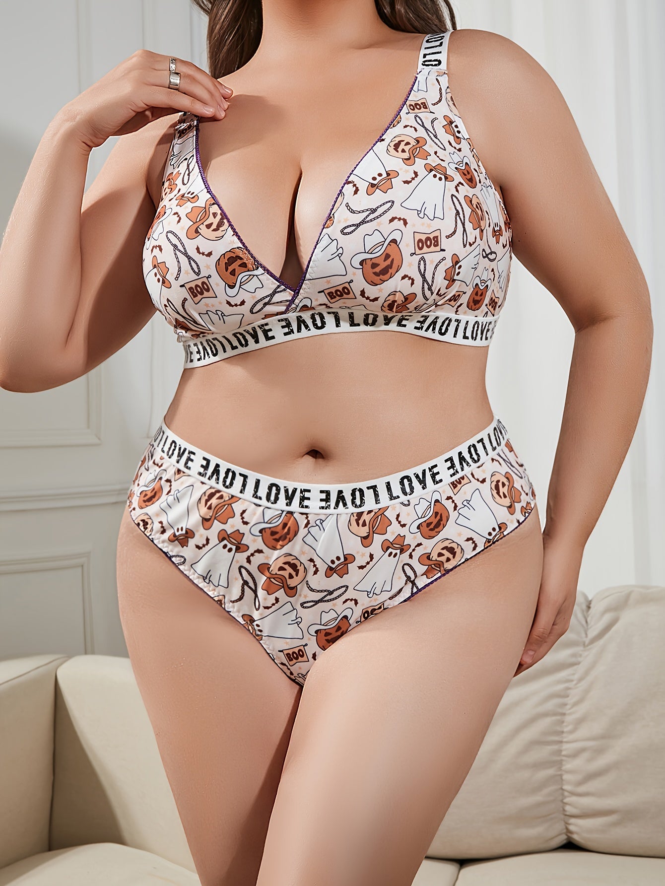 Ghost & Pumpkin Print Lingerie Set