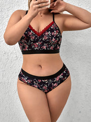 Floral Print Plus Size Lingerie Set for Women