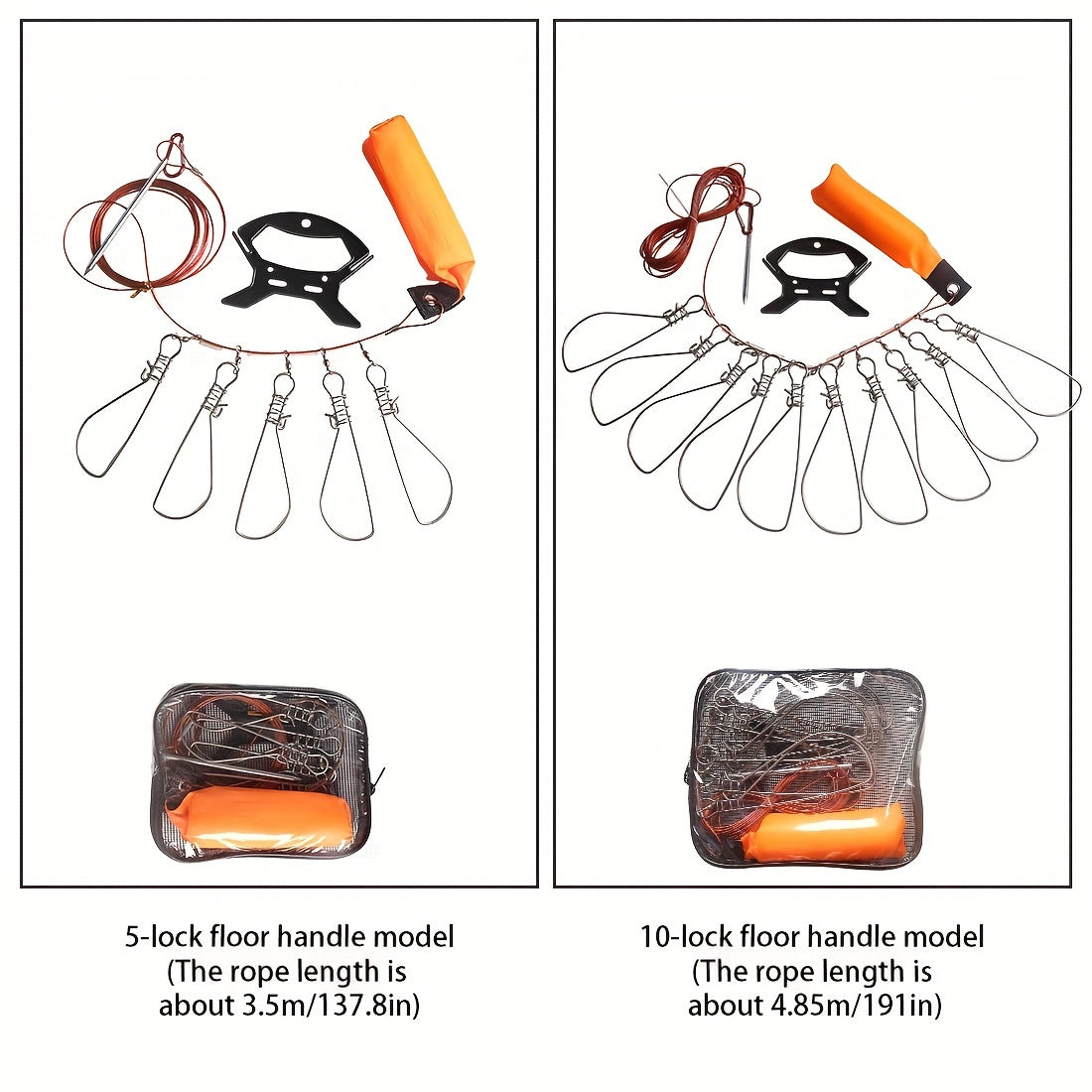 Stainless Steel Fish Stringer with 10 Clips for Easy Fish Transport
