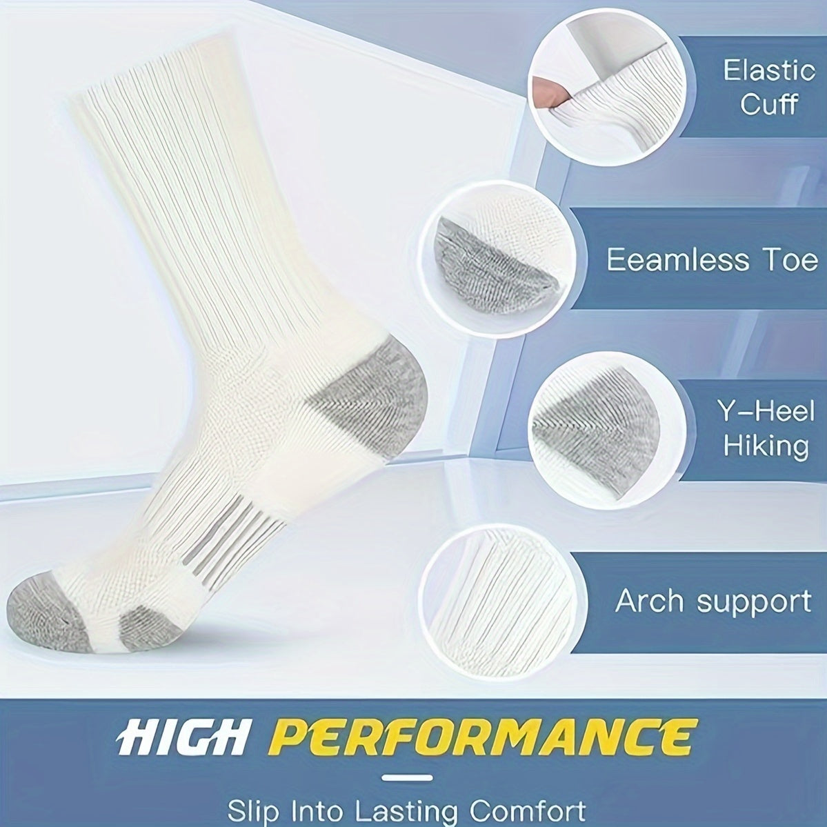 Men's Mid Crew Sport Socks, 3 Pairs, Sweat Absorbing, Comfy & Breathable