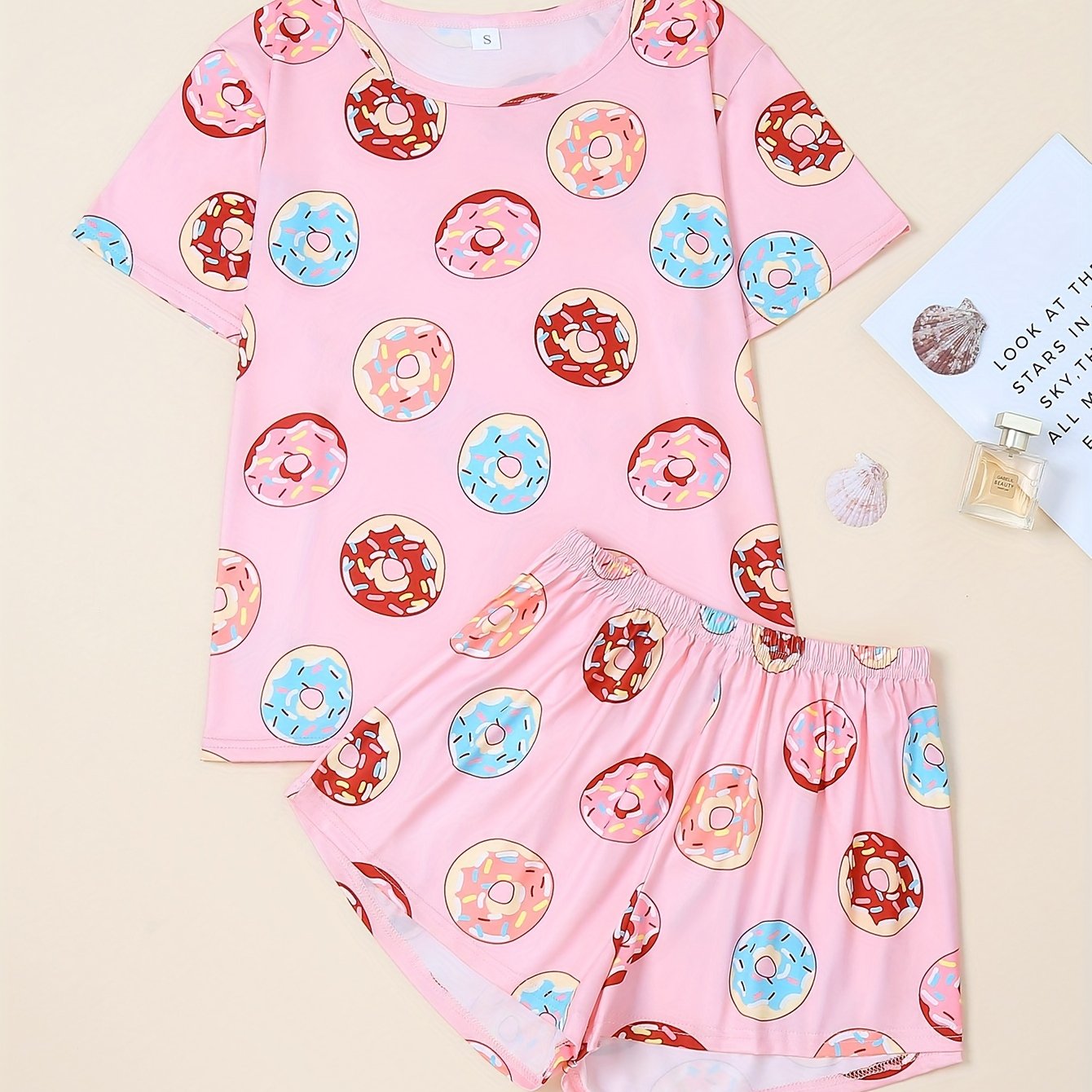 Donut Print Pajama Set Short Sleeve & Shorts