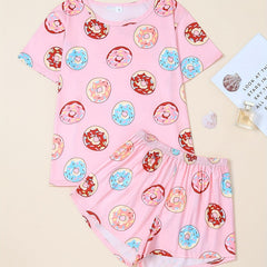 Donut Print Pajama Set Short Sleeve & Shorts