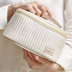 1pc Travel Makeup Bag Cosmetic Bag PU Solid Toiletry Bag Portable Storage Bag