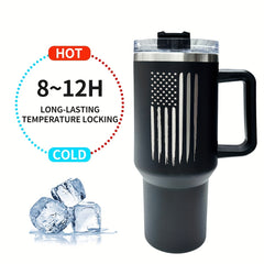 40oz Flag Print Vacuum Tumbler w/ Handle & Straw Lid Stainless Steel