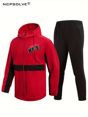 Men's Outdoor Hooded Windbreaker Jacket & Warm Pants