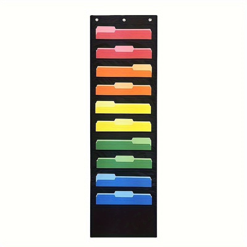 Hanging Wall File Organizer With 10 Pockets - File Folders, Assignments, Papers