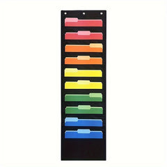 Hanging Wall File Organizer With 10 Pockets - File Folders, Assignments, Papers