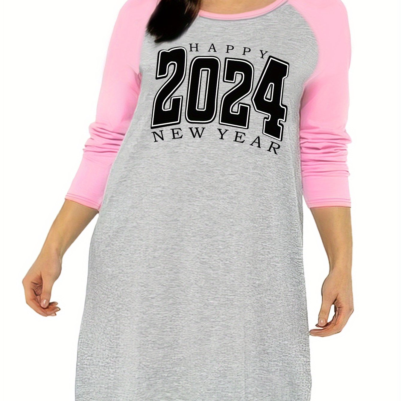Letter Graphic Raglan Nightdress Long Sleeve