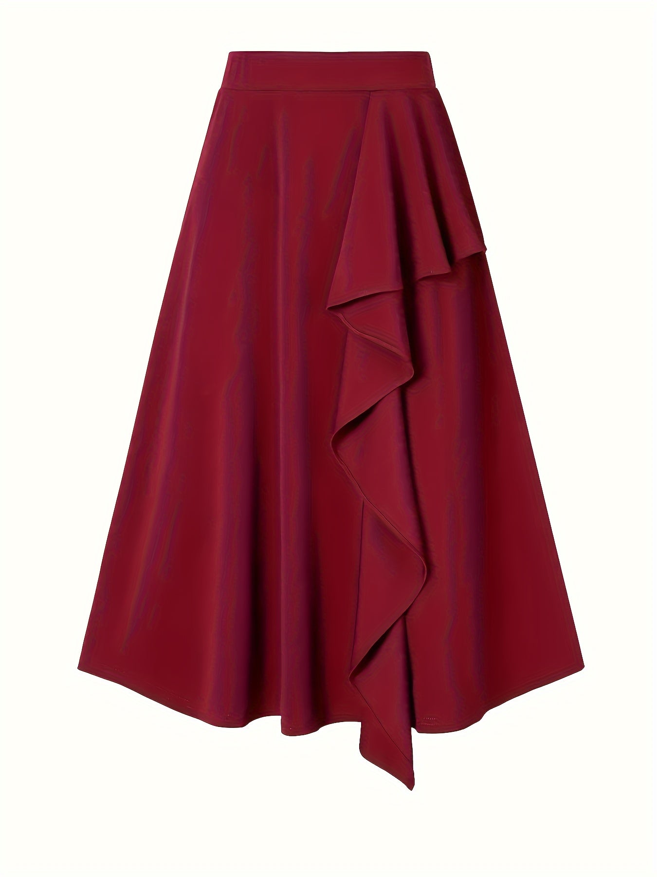 Solid High Waist Ruffled A Line Skirt