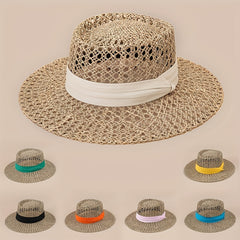 Straw Woven Flat Top Hat European American Style British Travel