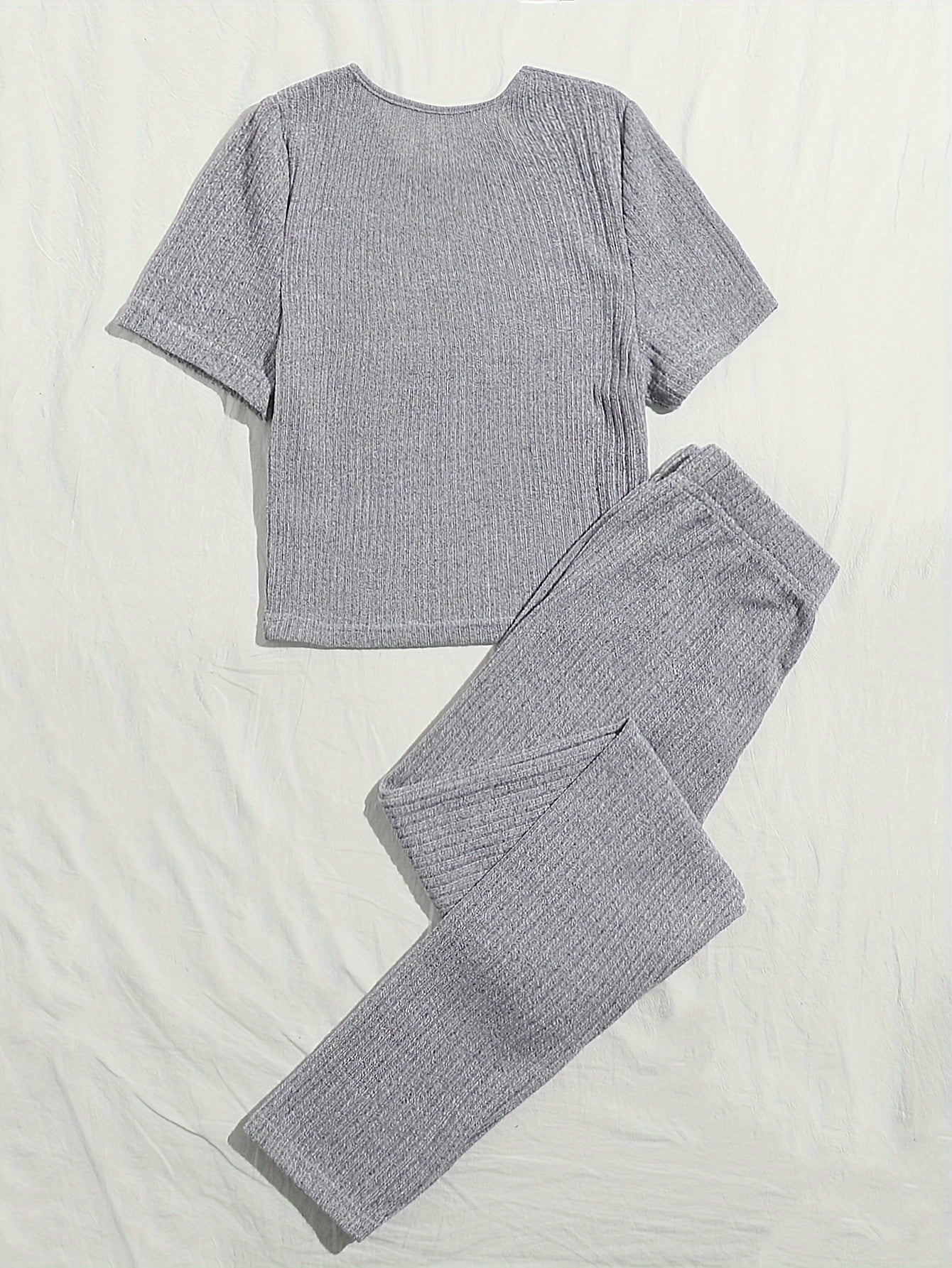 Short Sleeve Crew Neck Top & Elastic Waistband Pants Set