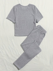 Short Sleeve Crew Neck Top & Elastic Waistband Pants Set