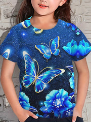 Girls Butterfly Pattern Short Sleeve T shirt - Summer Sports
