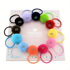 12pcs Colorful Plush Ball Hair Bands for Kids Girls Ponytail Headwear