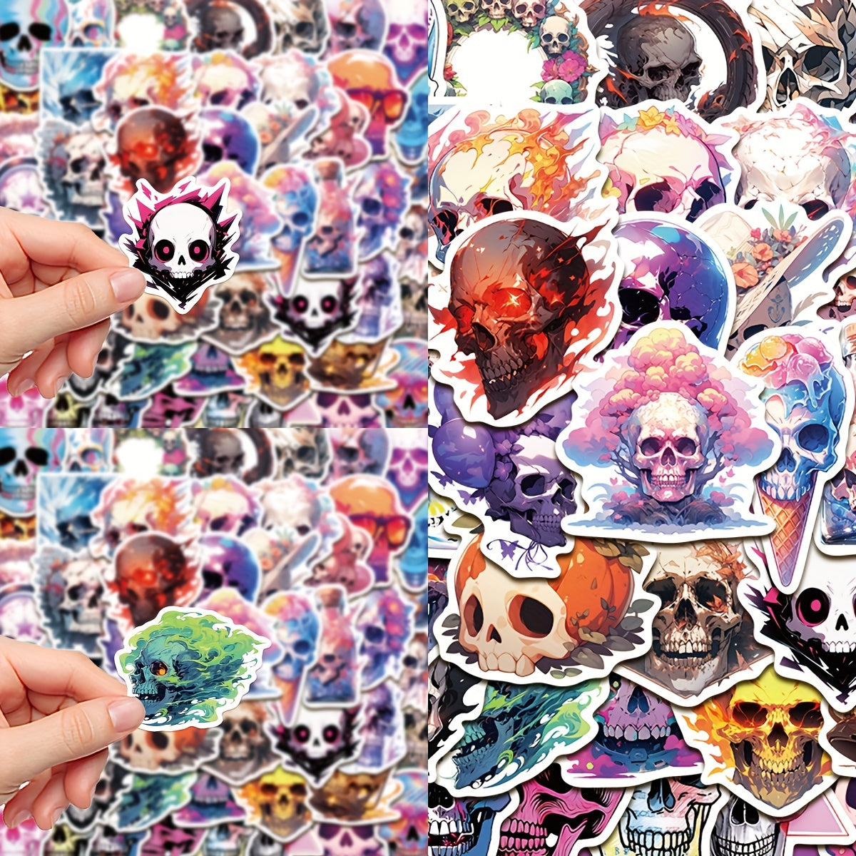 50pcs Laser Skull Series Graffiti Stickers Waterproof DIY Handbook Sticker Pack