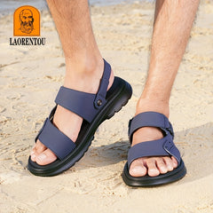 LAORENTOU Men's Leather Non slip Sandals Lightweight Quick Dry Comfy Beach Shoes