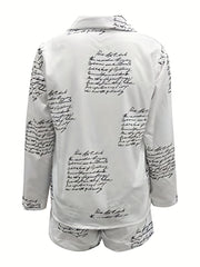 Letter Print Two piece Set Zip Up Top & Shorts Outfits