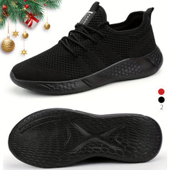 Solid Knitted Running Sports Sneakers Lace Up Mesh Outdoor Woven Sneakers