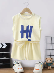 HI Letter Boys Sleeveless Tank Tops&Shorts Set Casual Fitness Vest&Shorts
